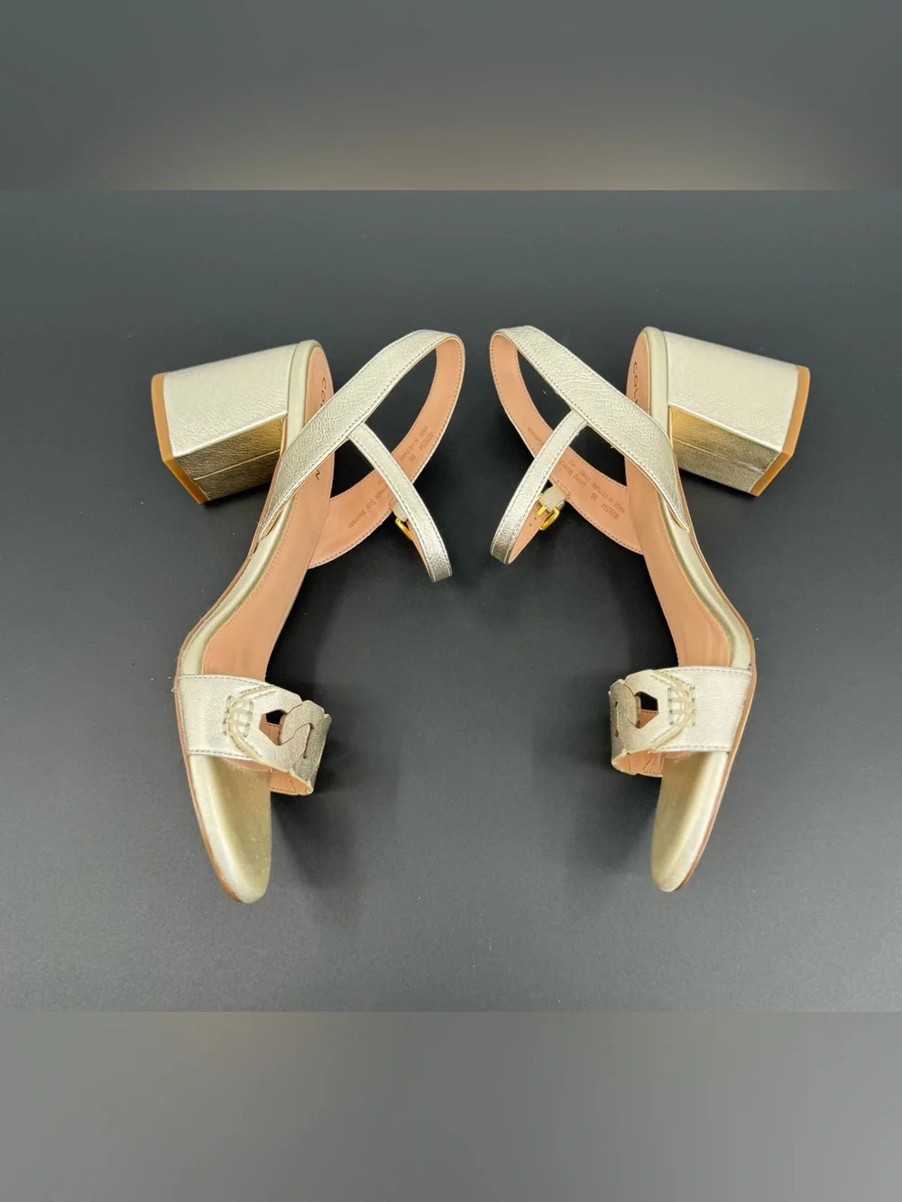Cole Haan Pearl Metallic Chain-Link Block Heel Sandals